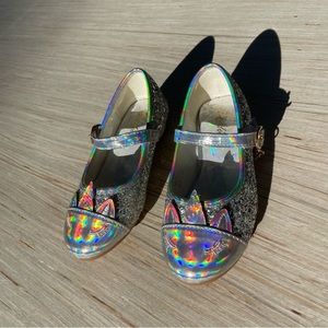Oh so pretty! Silver, iridescent, sparkly, unicorn dress shoes!